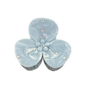 Light Blue Pastel Orchid Flower Floral 3" Marbled Rhinestone Lobster Claw Clip